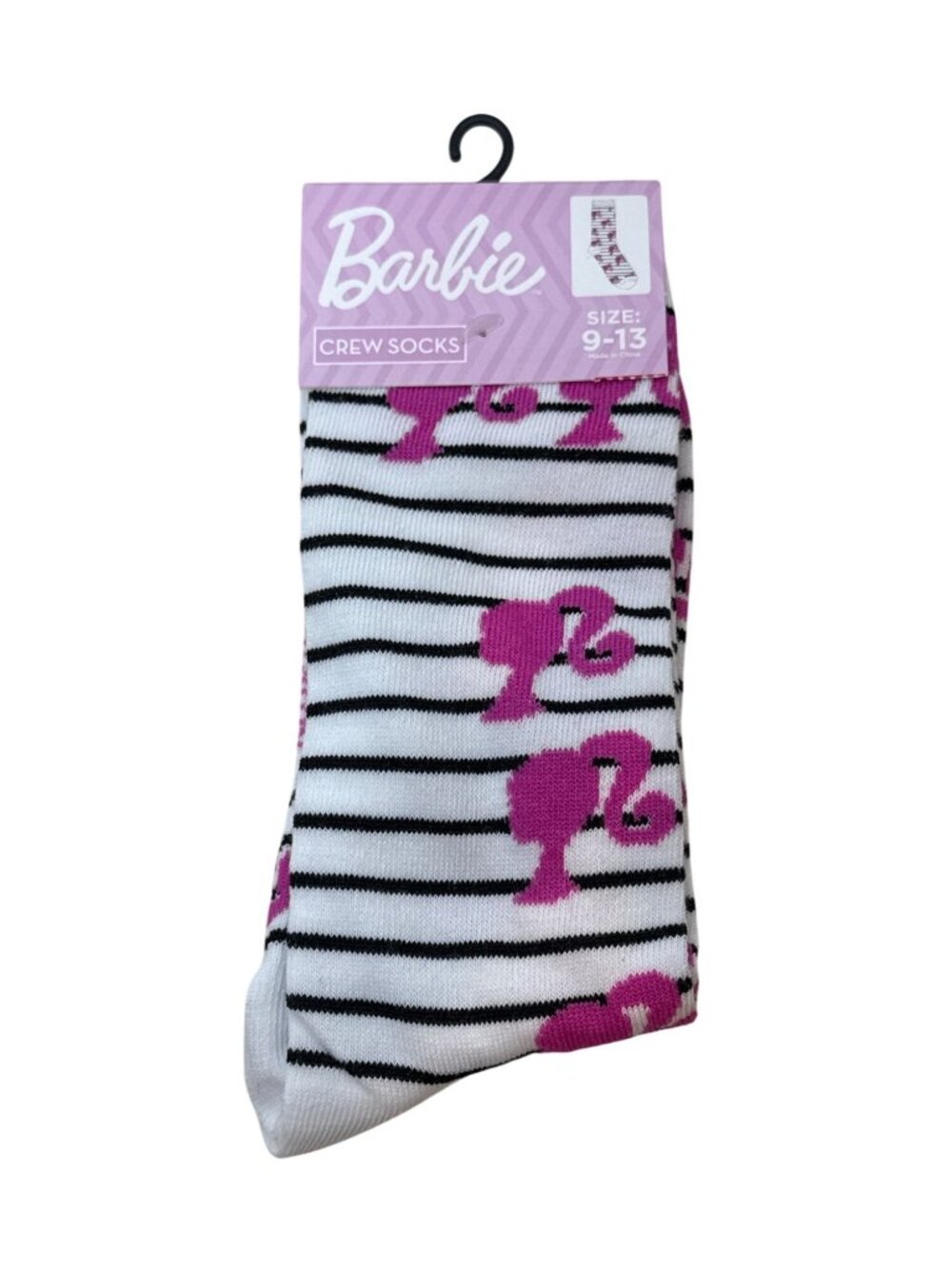 Barbie Pink Striped Crew Socks Mens 9-13 Retro Fashion Doll NWT